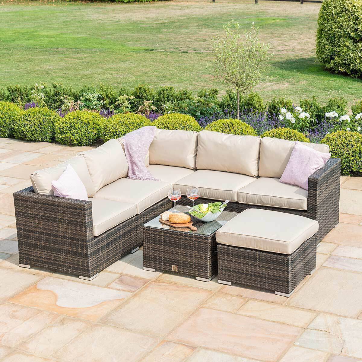 London Rattan Corner Group Garden Furniture with Ice Bucket in Brown Nicholas John Interiors