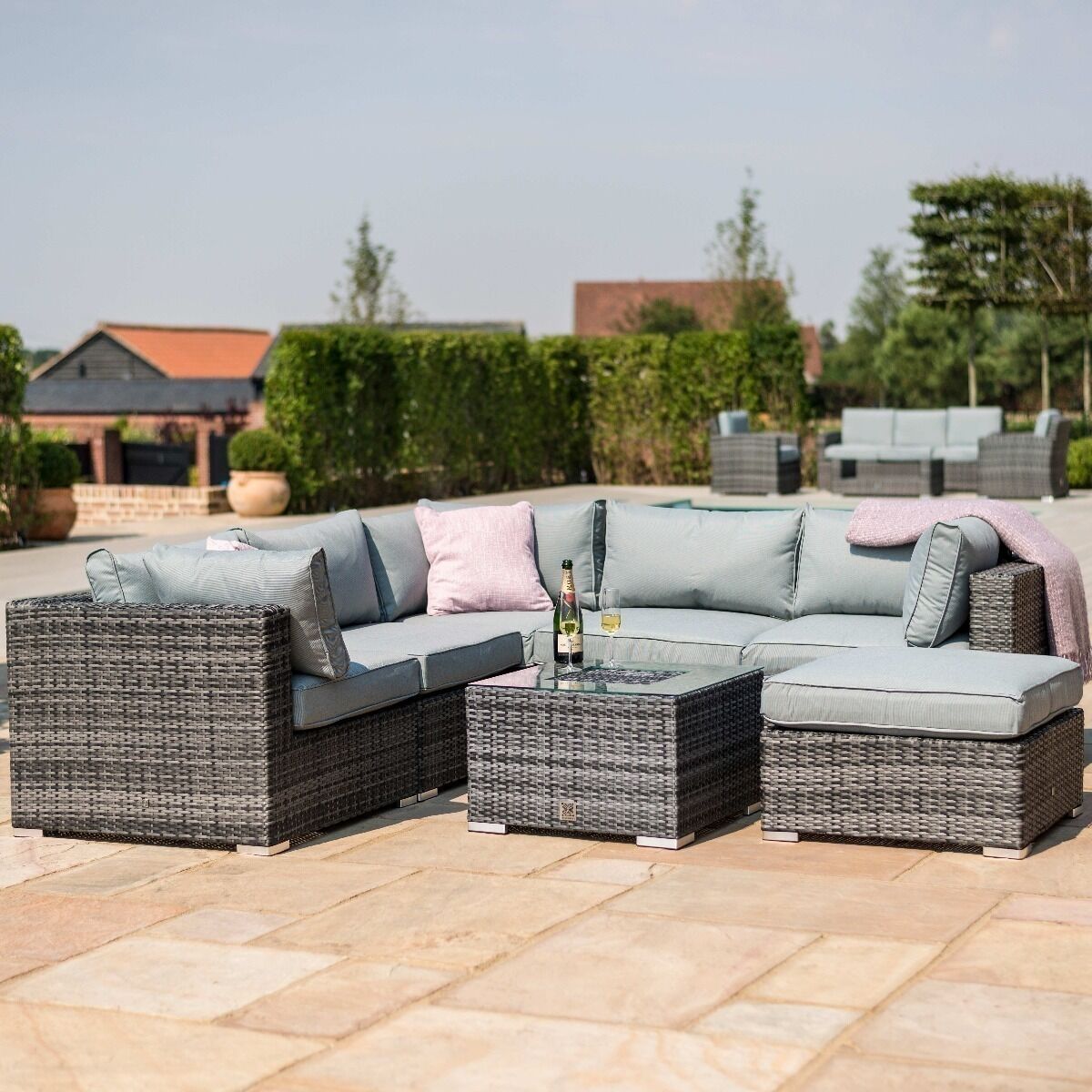 London Rattan Corner Group Garden Furniture with Ice Bucket in Grey Nicholas John Interiors