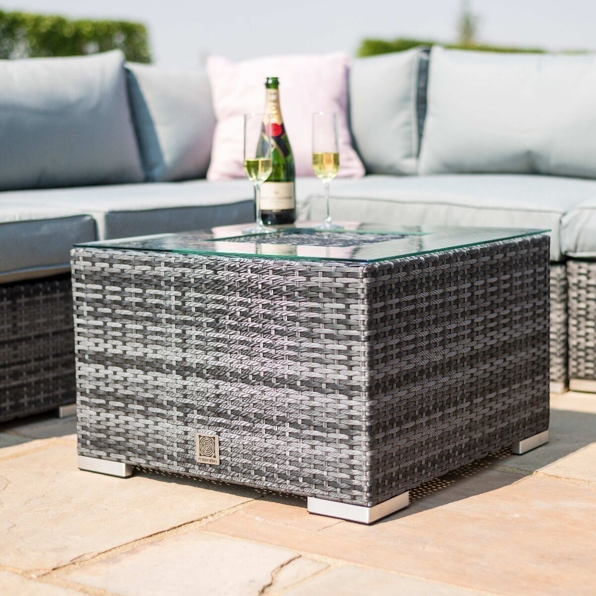 London Rattan Corner Group Garden Furniture with Ice Bucket in Grey Nicholas John Interiors