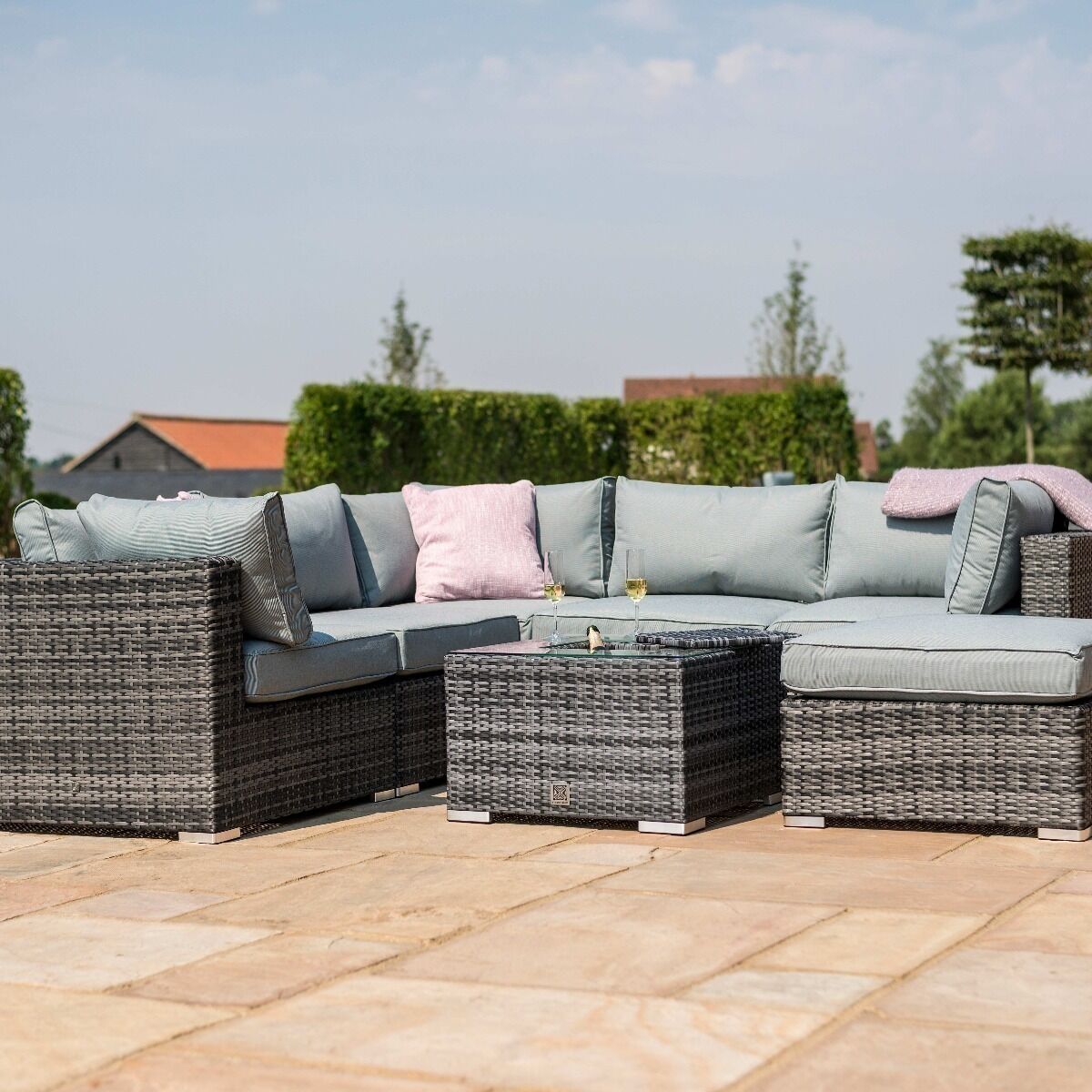 London Rattan Corner Group Garden Furniture with Ice Bucket in Grey Nicholas John Interiors