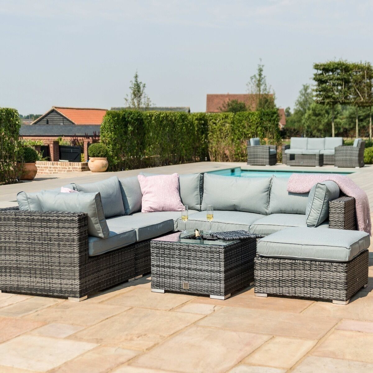 London Rattan Corner Group Garden Furniture with Ice Bucket in Grey Nicholas John Interiors