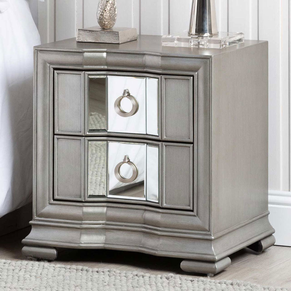 Lucarna 2 Drawer Mirror Bedside Cabinet - Grey Nicholas John Interiors