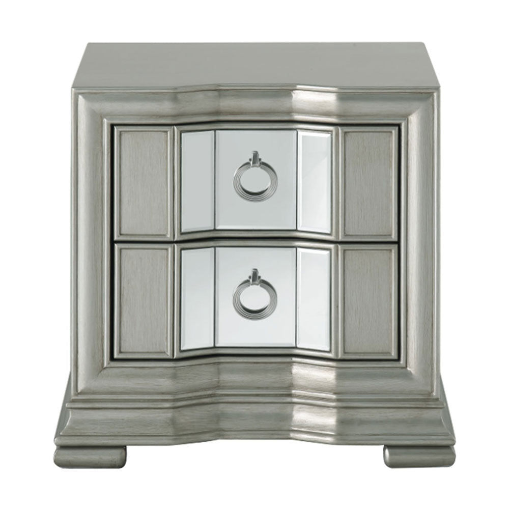 Lucarna 2 Drawer Mirror Bedside Cabinet - Grey Nicholas John Interiors