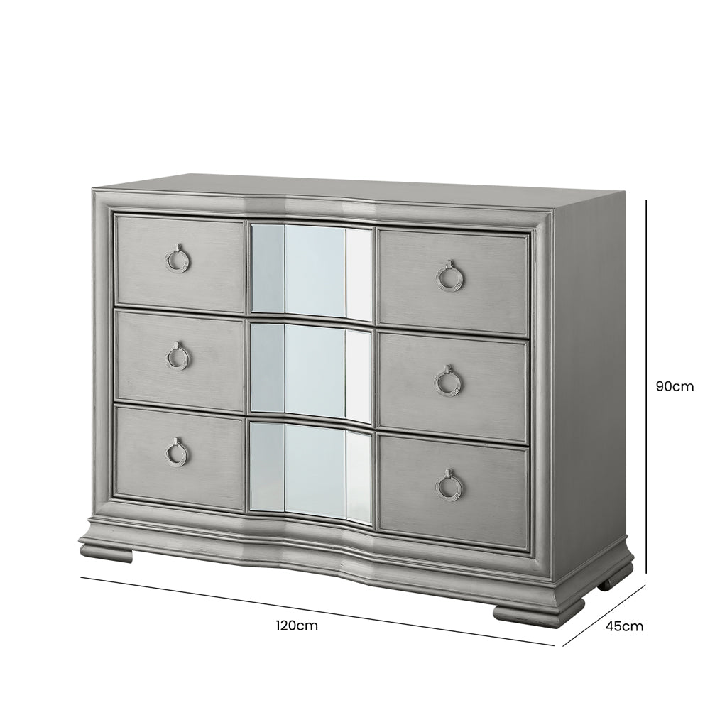 Lucarna 3 Drawer Mirrored Chest - Grey Nicholas John Interiors