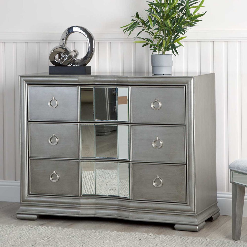 Lucarna 3 Drawer Mirrored Chest - Grey Nicholas John Interiors