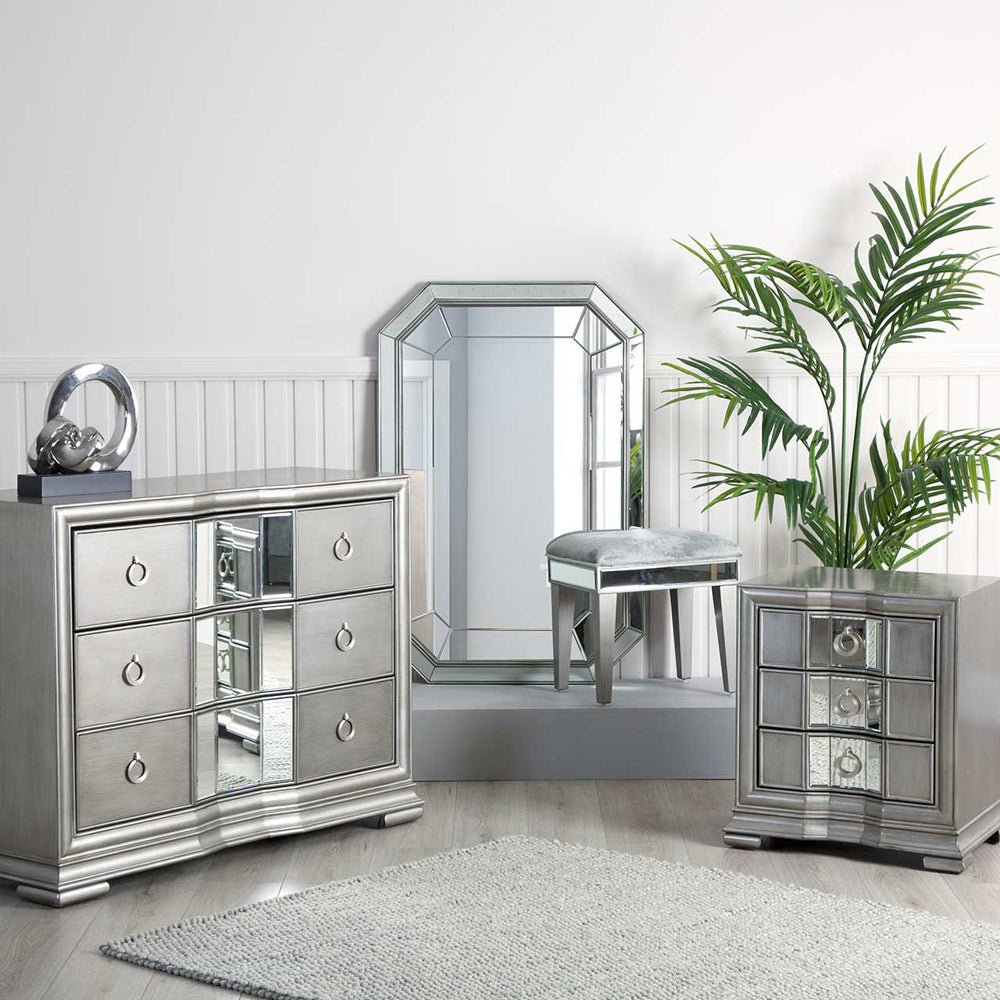 Lucarna 3 Drawer Mirrored Chest - Grey Nicholas John Interiors