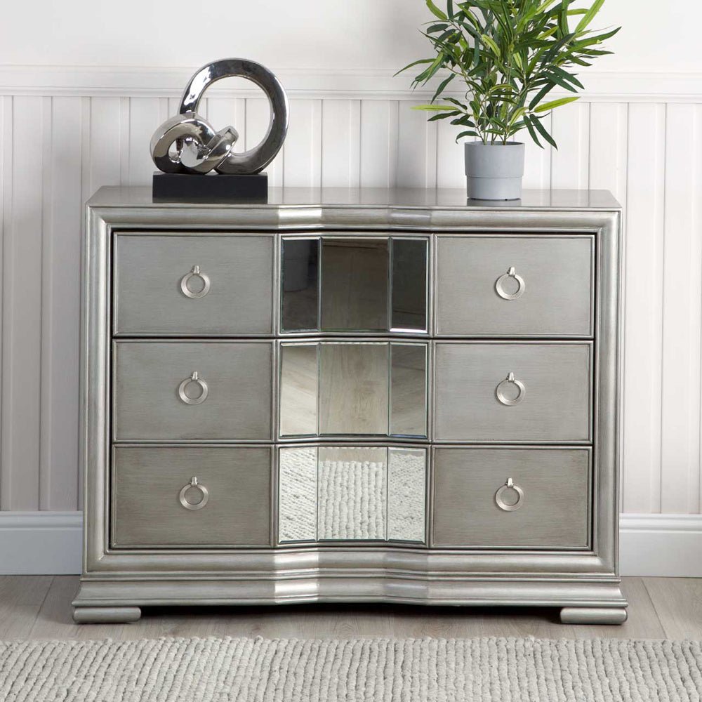 Lucarna 3 Drawer Mirrored Chest - Grey Nicholas John Interiors