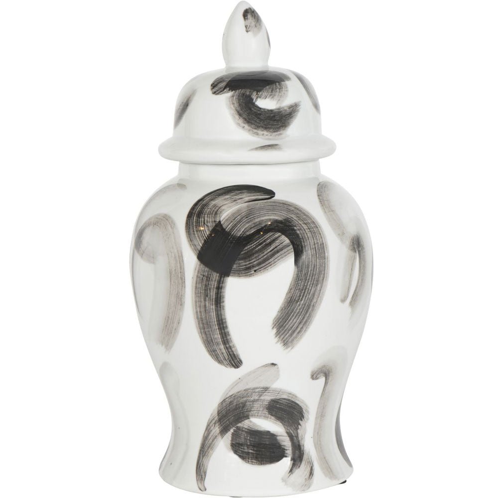 Mabel Monochrome Brush Swirl Small Ginger Jar Nicholas John Interiors