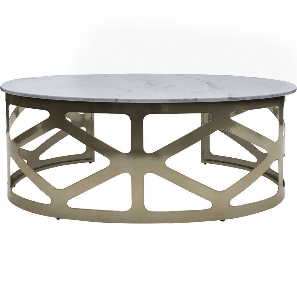 Marcella Coffee Table Metallic Black Nickel Finish with Grey Marble Nicholas John Interiors