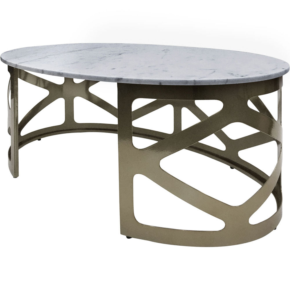 Marcella Coffee Table Metallic Black Nickel Finish with Grey Marble Nicholas John Interiors