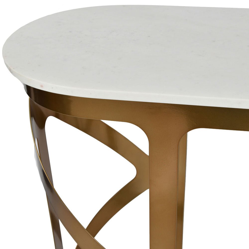 Marcella Console Table Satin Bronze with Off - White Marble Top Nicholas John Interiors