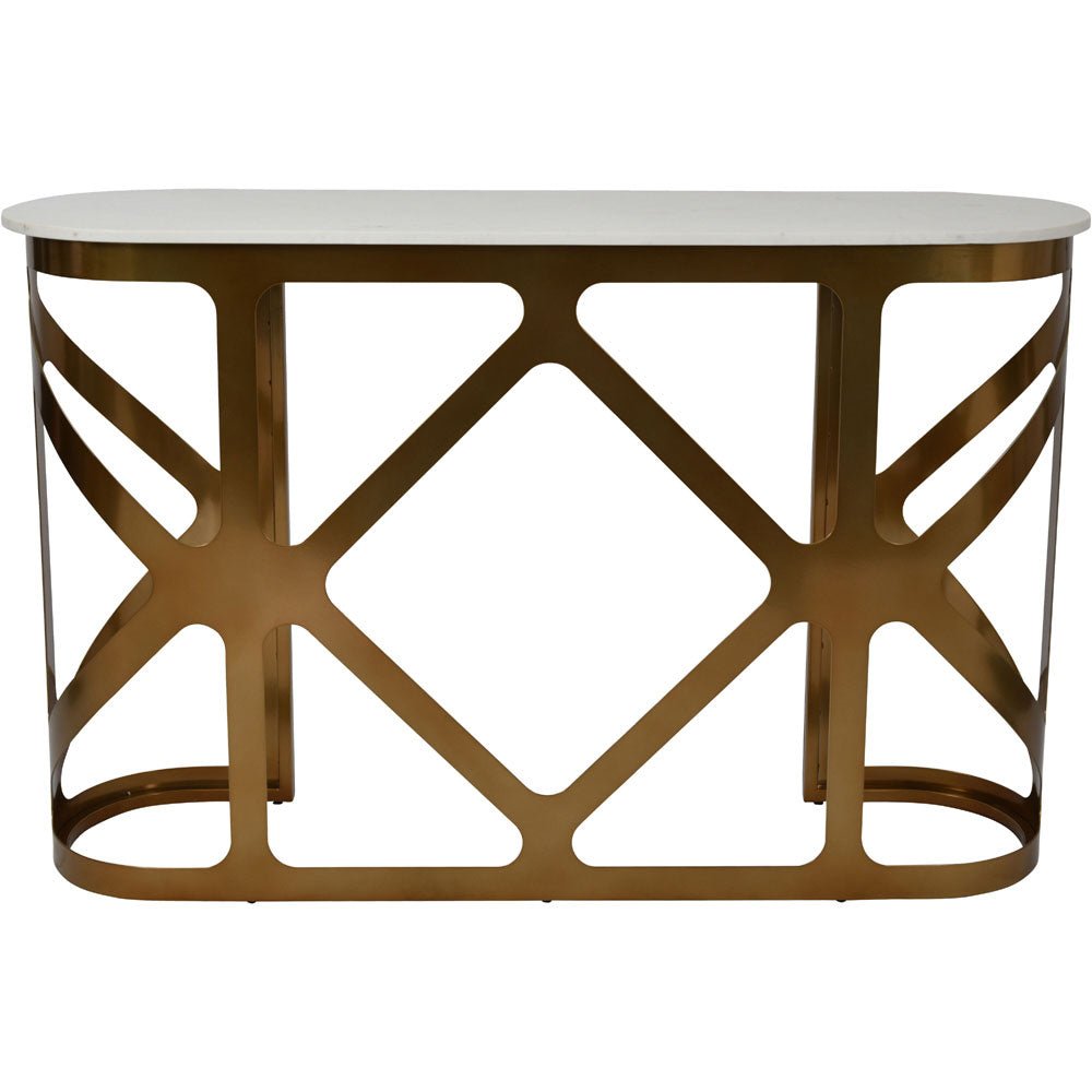 Marcella Console Table Satin Bronze with Off - White Marble Top Nicholas John Interiors