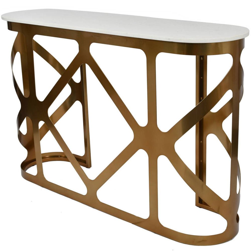 Marcella Console Table Satin Bronze with Off - White Marble Top Nicholas John Interiors