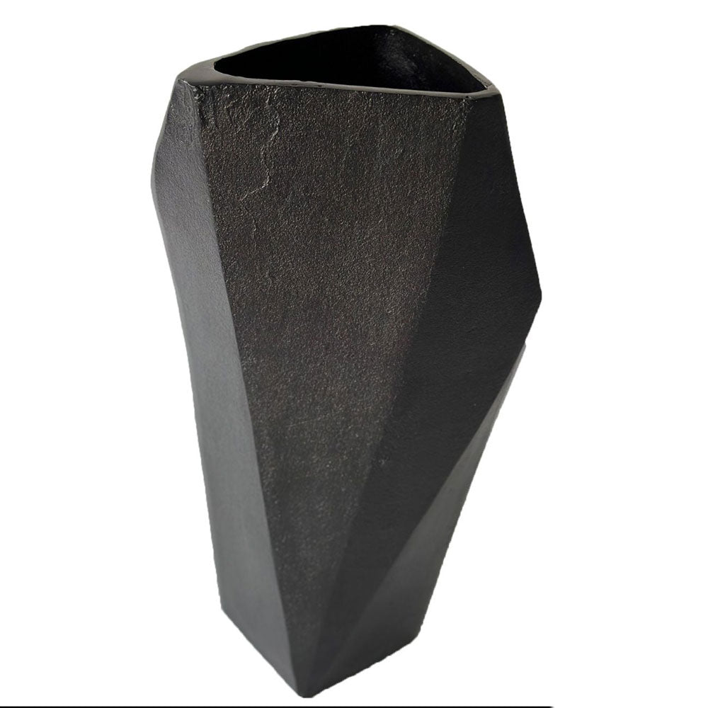 Marusia Cast Aluminium Faceted Charcoal Black Vase 45cm Nicholas John Interiors