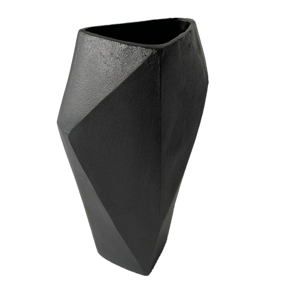 Marusia Cast Aluminium Faceted Charcoal Black Vase 45cm Nicholas John Interiors