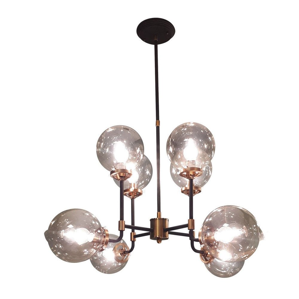 Merlin Glass Bubble Black And Brass Chandelier Nicholas John Interiors