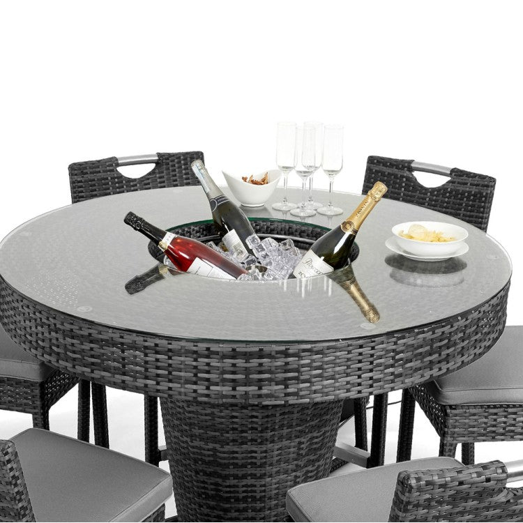 Oxford Round Dark Grey Rattan Garden Bar Set with Ice Bucket Table + 6 Bar Stools Nicholas John Interiors