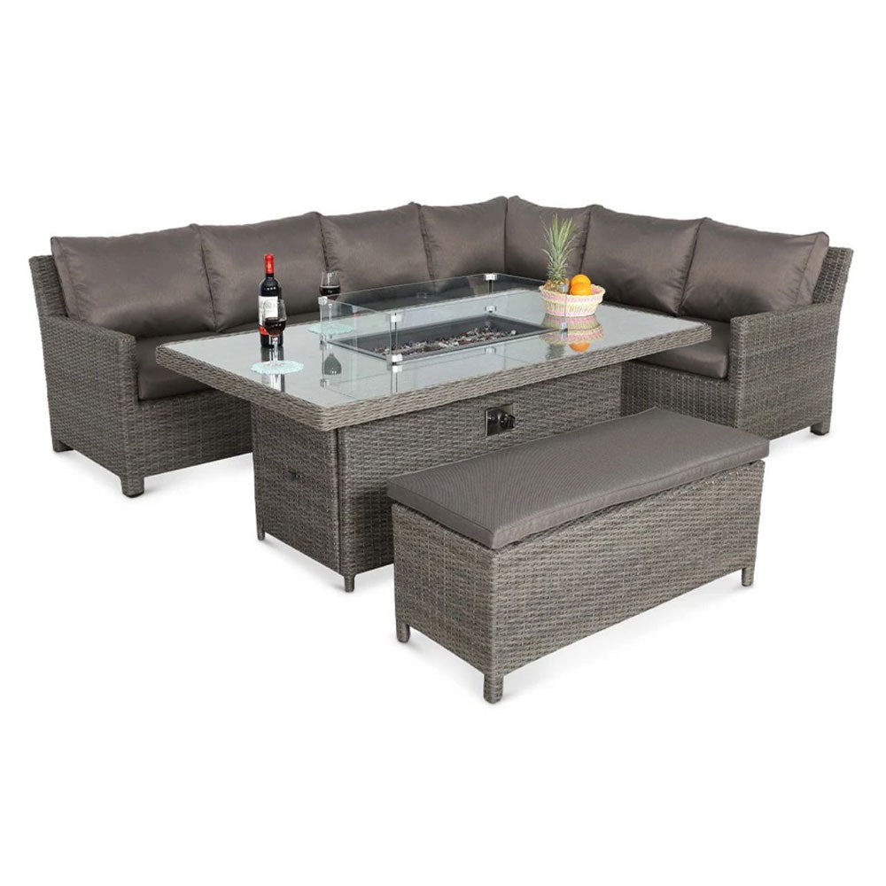 Paris 7pc Deluxe Modular Corner Dining/Lounging Set with Fire Pit - Rectangle Table Nicholas John Interiors