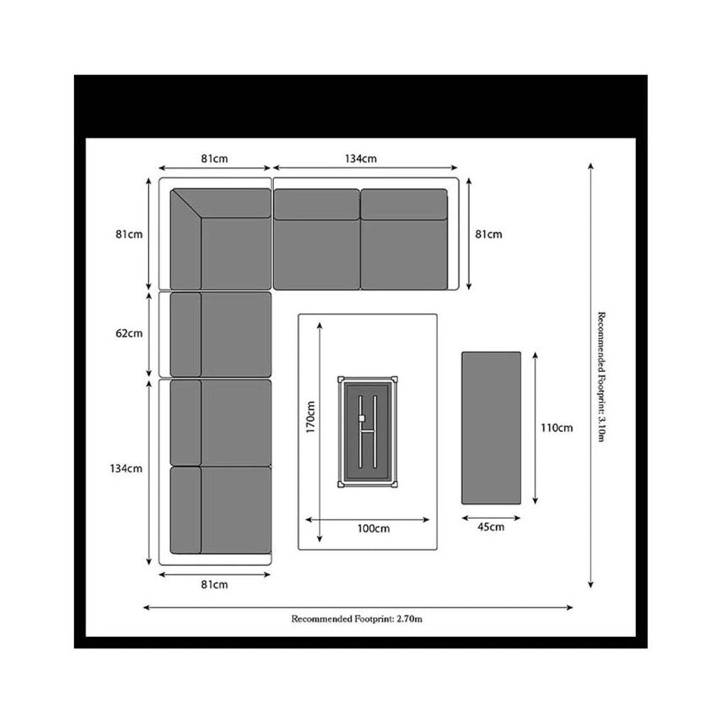 Paris 7pc Deluxe Modular Corner Dining/Lounging Set with Fire Pit - Rectangle Table Nicholas John Interiors