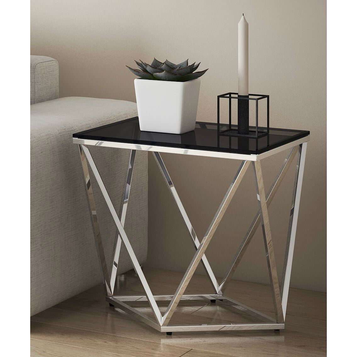 Pirlo Black Glass Side Table Nicholas John Interiors