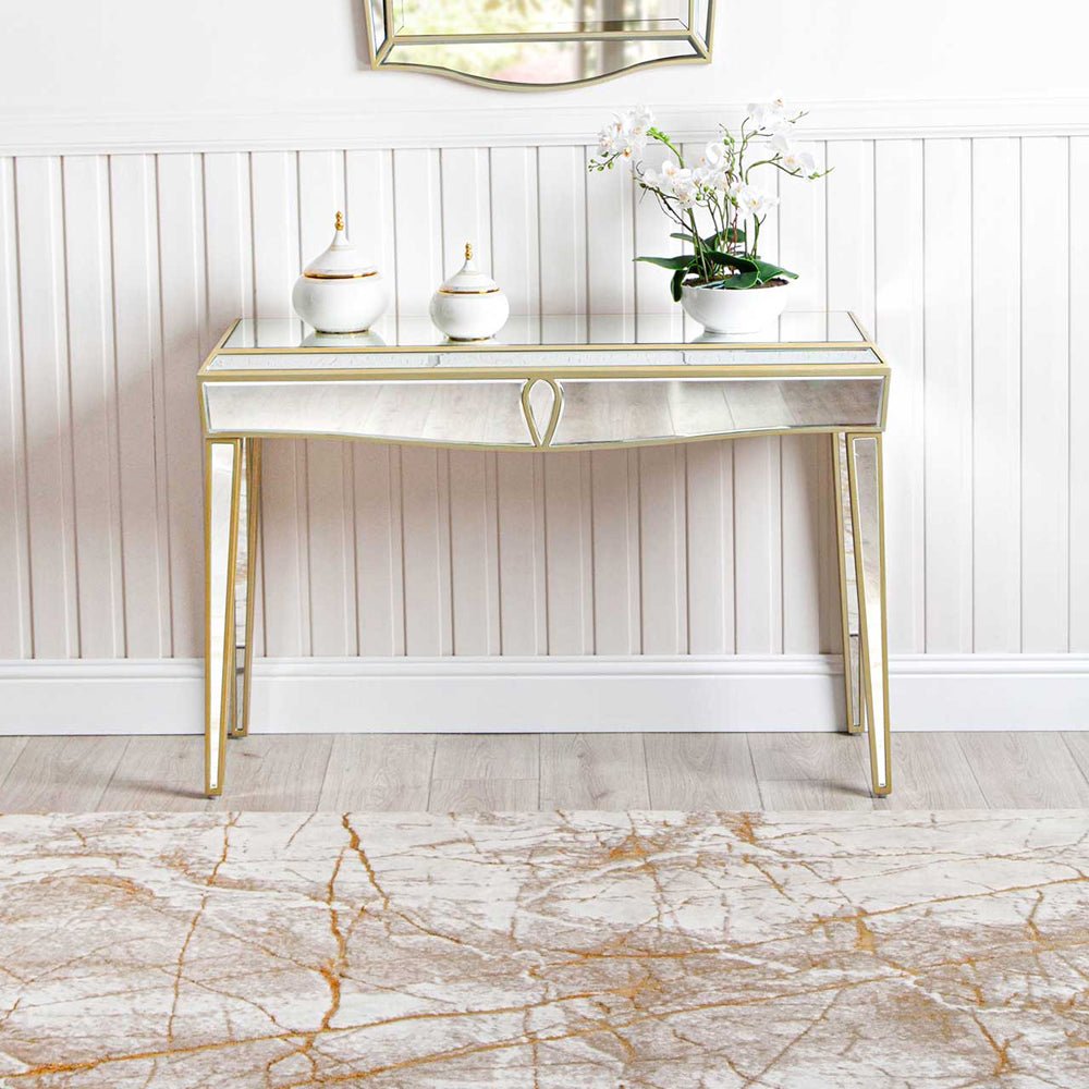 Prishtina 120cm Mirrored Console Table Champagne Nicholas John Interiors