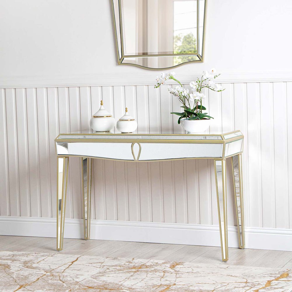 Prishtina 120cm Mirrored Console Table Champagne Nicholas John Interiors