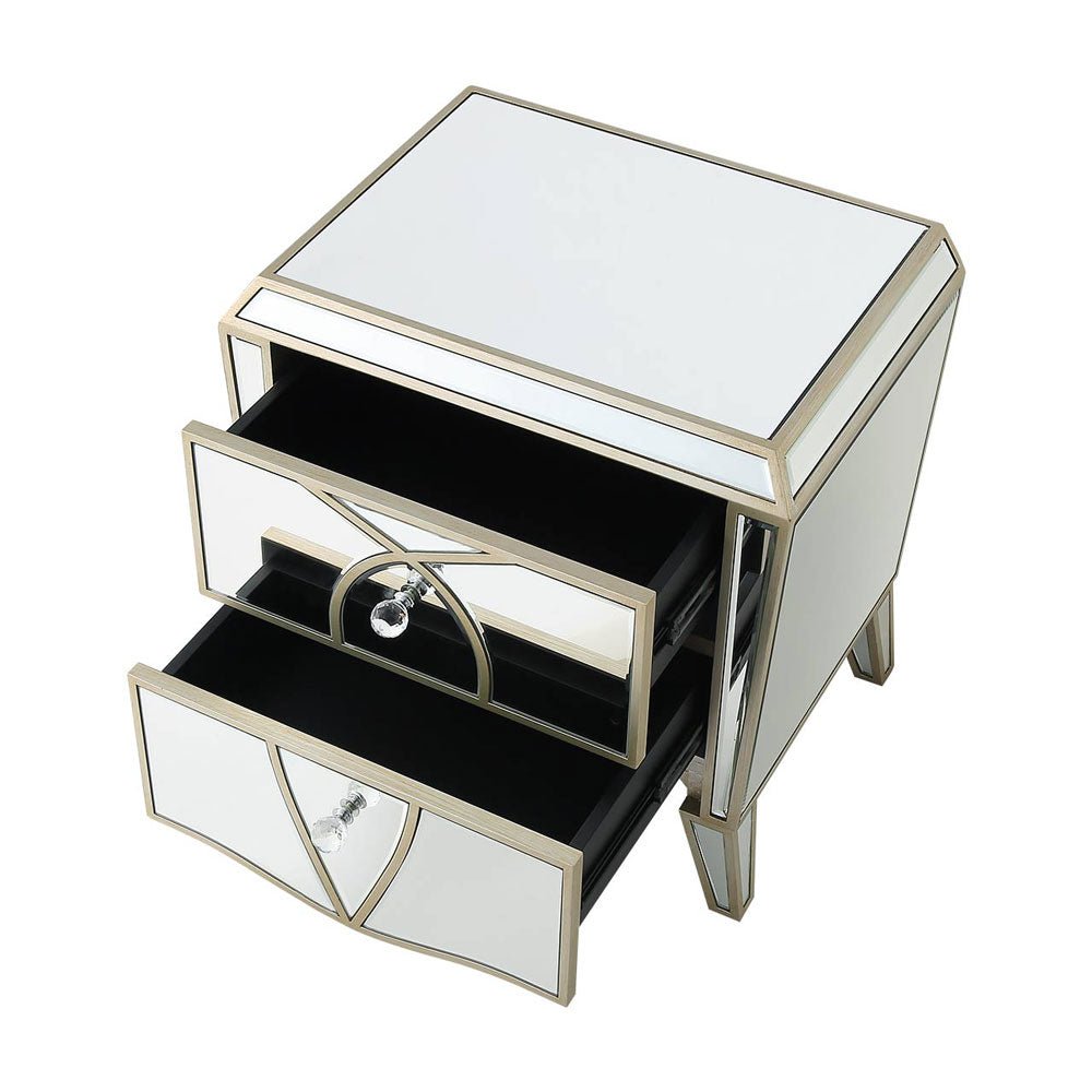 Prishtina 2 Drawer Mirror Bedside Cabinet Champagne Nicholas John Interiors