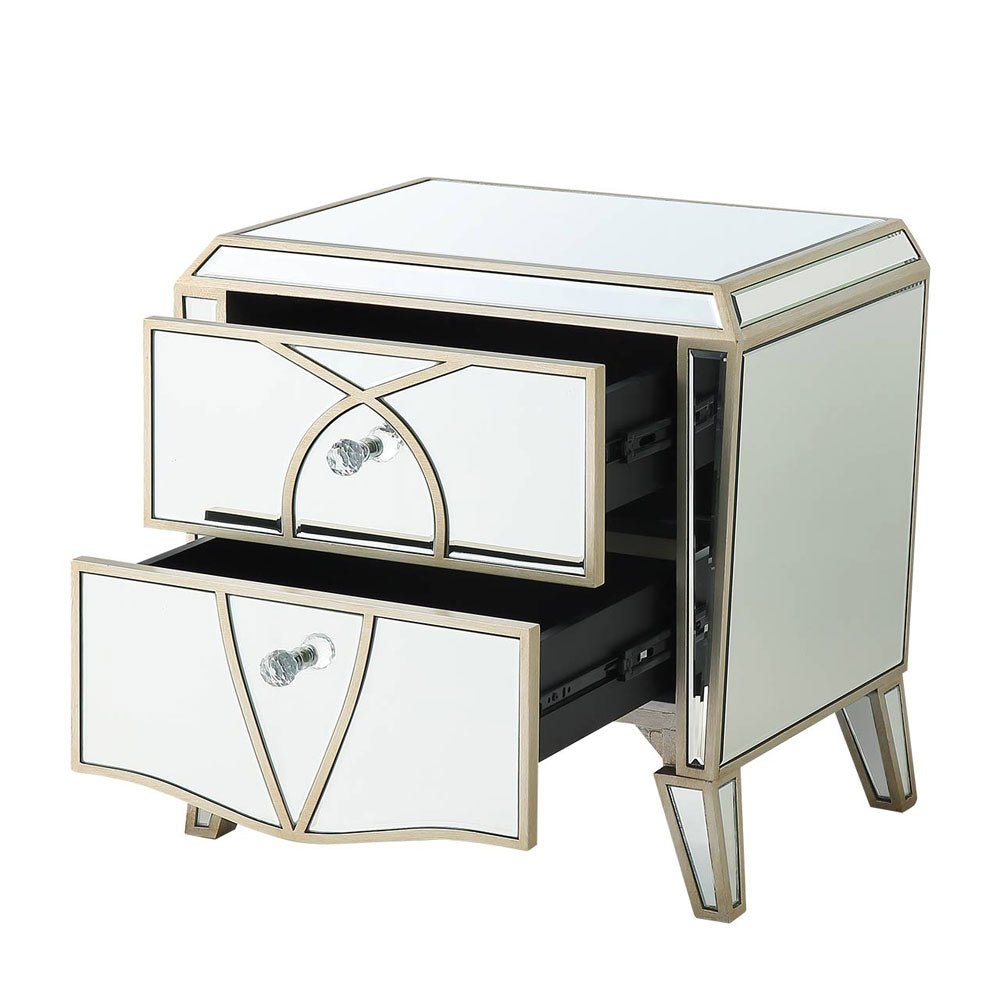 Prishtina 2 Drawer Mirror Bedside Cabinet Champagne Nicholas John Interiors