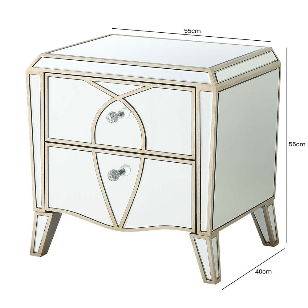 Prishtina 2 Drawer Mirror Bedside Cabinet Champagne Nicholas John Interiors