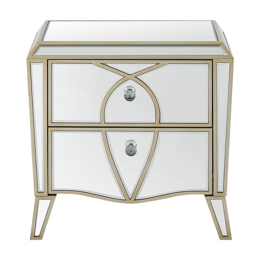 Prishtina 2 Drawer Mirror Bedside Cabinet Champagne Nicholas John Interiors