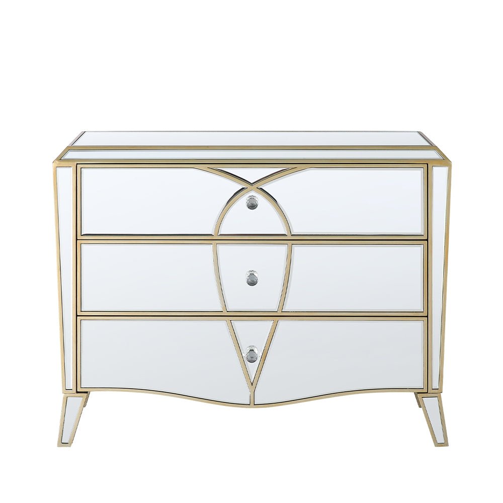 Prishtina 3 Drawer Mirrored Bedroom Chest Champagne Nicholas John Interiors