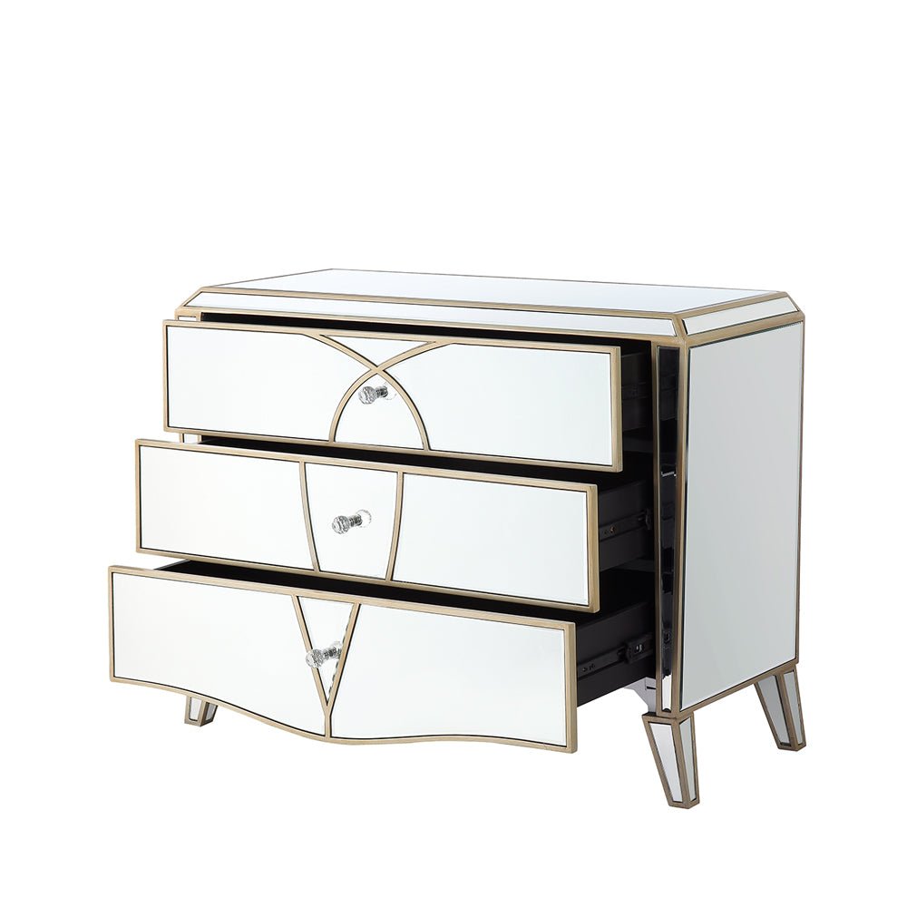 Prishtina 3 Drawer Mirrored Bedroom Chest Champagne Nicholas John Interiors