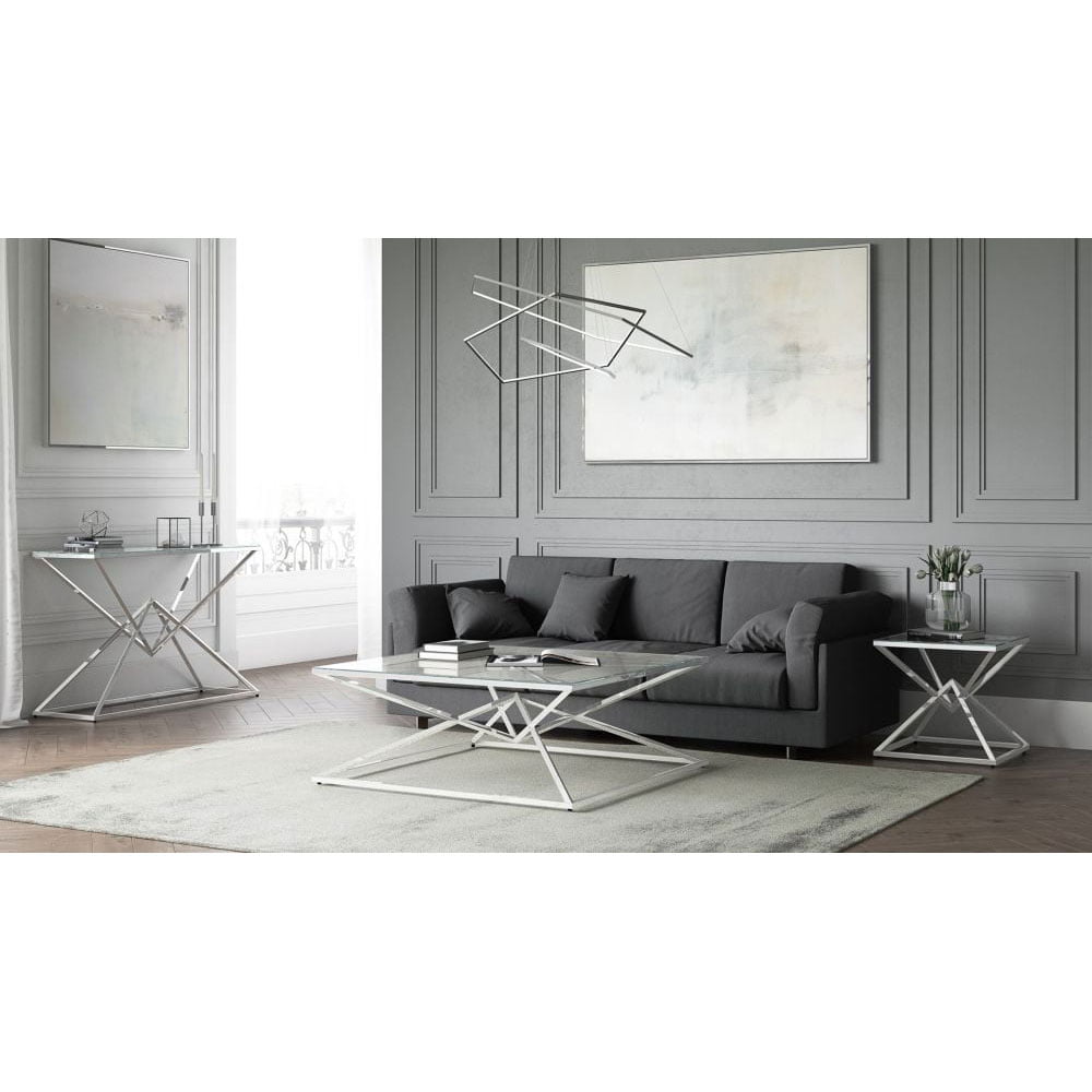 Prizma Glass and Stainless Steel Coffee Table Nicholas John Interiors