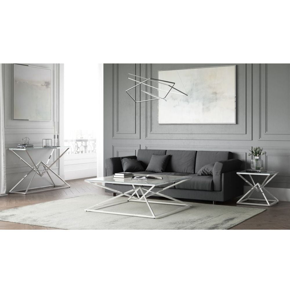 Prizma Glass and Stainless Steel Console Table Nicholas John Interiors