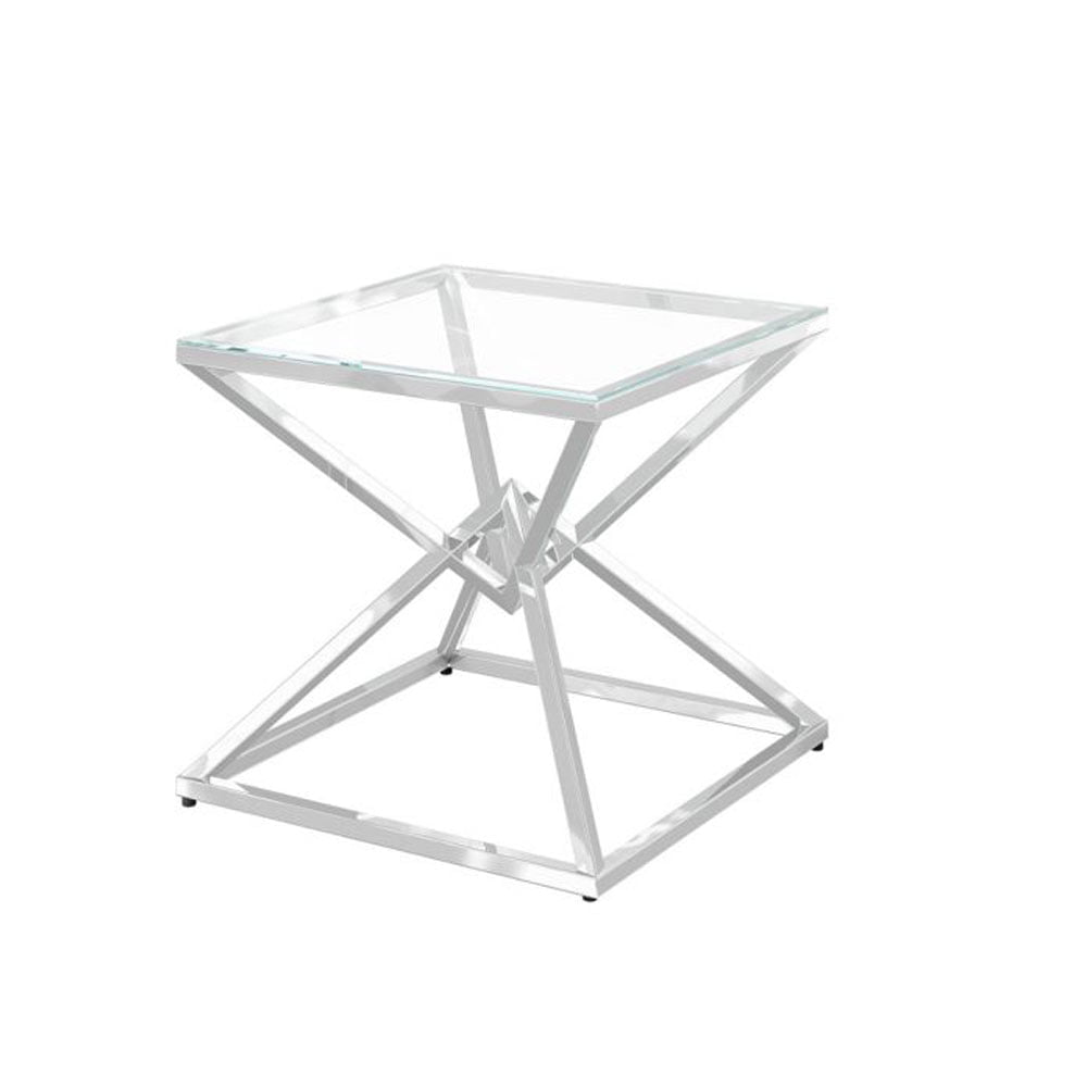 Prizma Glass and Stainless Steel Side Table Nicholas John Interiors