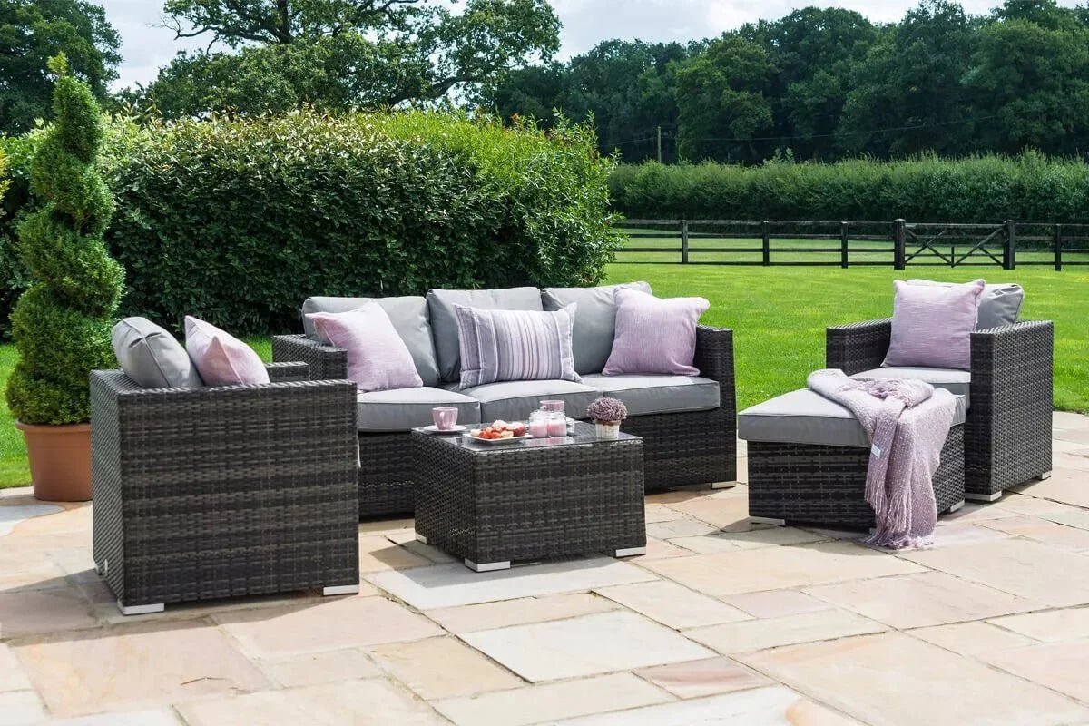 Rattan Georgia 3 Seat Garden Sofa Set with Ice Bucket in Grey Nicholas John Interiors