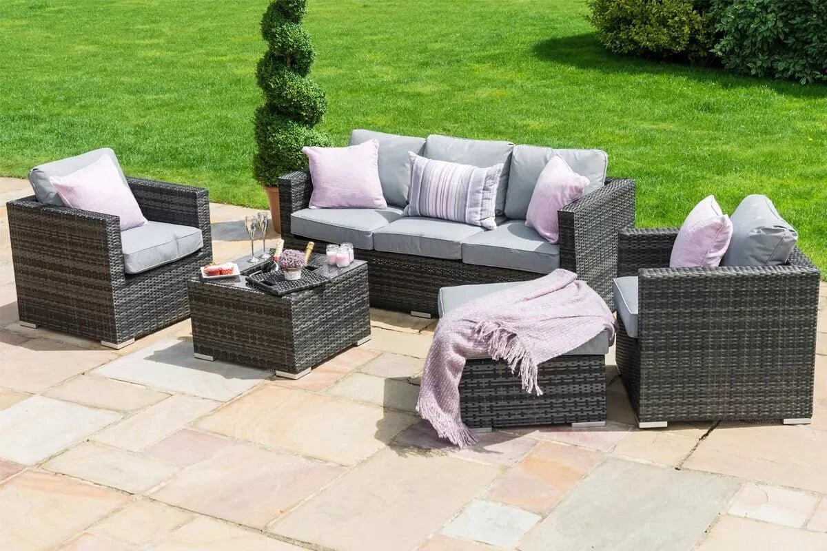 Rattan Georgia 3 Seat Garden Sofa Set with Ice Bucket in Grey Nicholas John Interiors