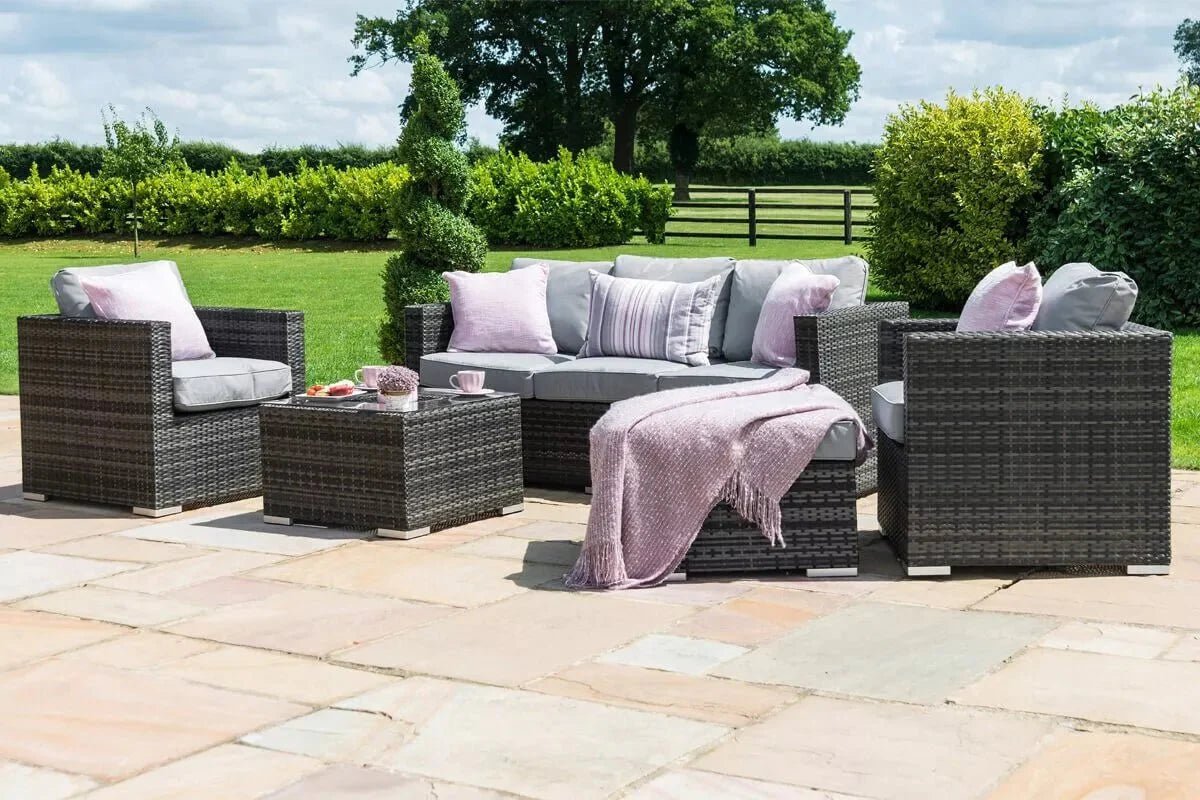 Rattan Georgia 3 Seat Garden Sofa Set with Ice Bucket in Grey Nicholas John Interiors