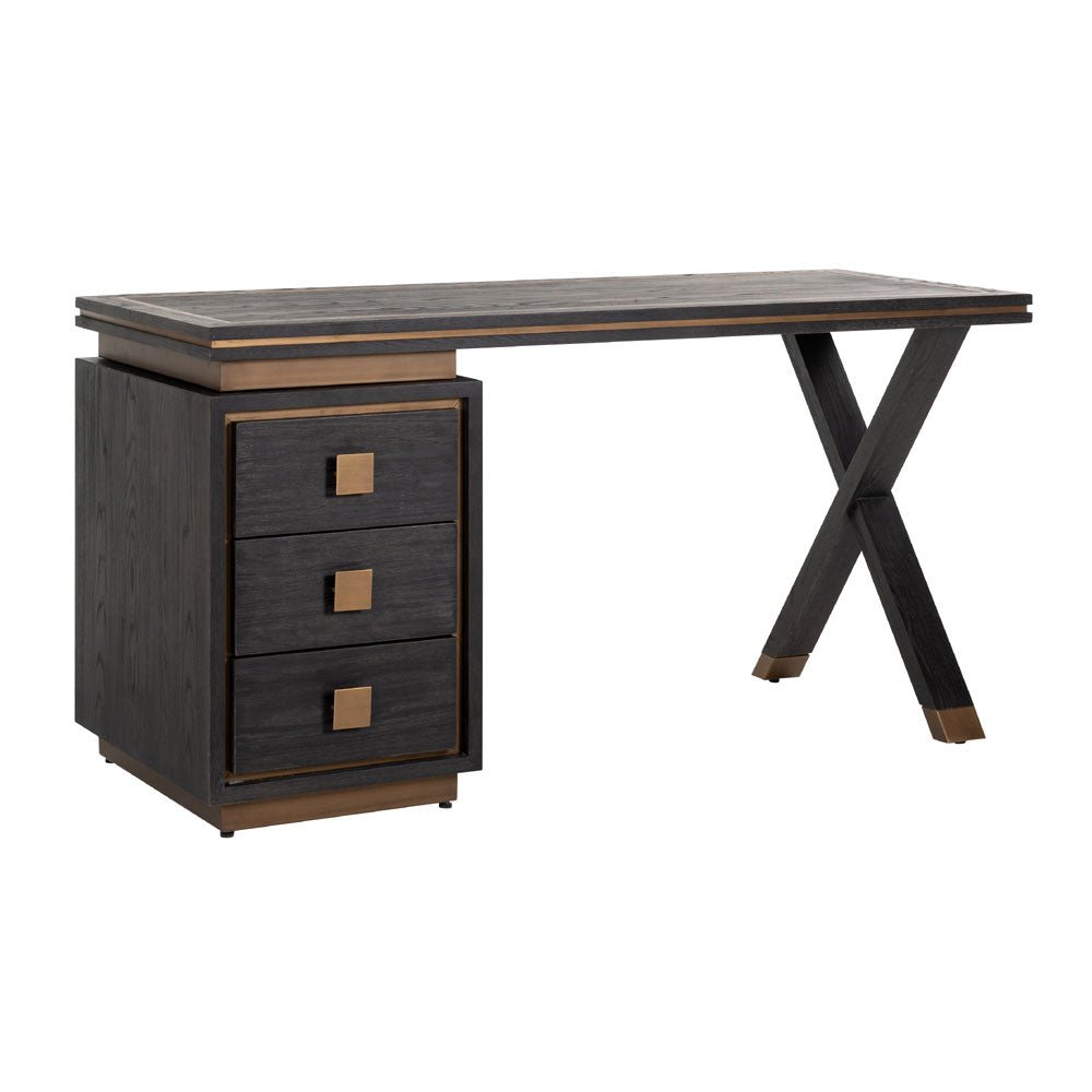 Richmond Interiors Hunter Black Rustic 3 Drawer Desk Nicholas John Interiors