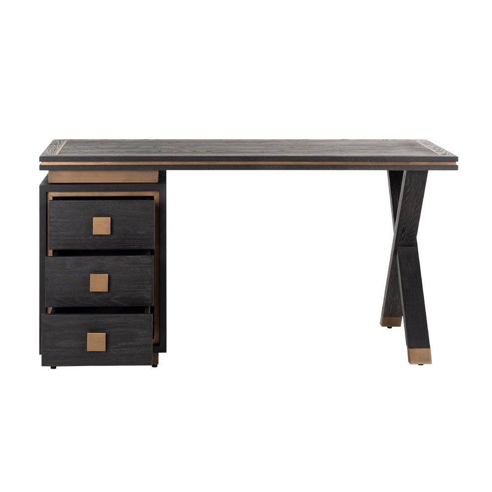 Richmond Interiors Hunter Black Rustic 3 Drawer Desk Nicholas John Interiors