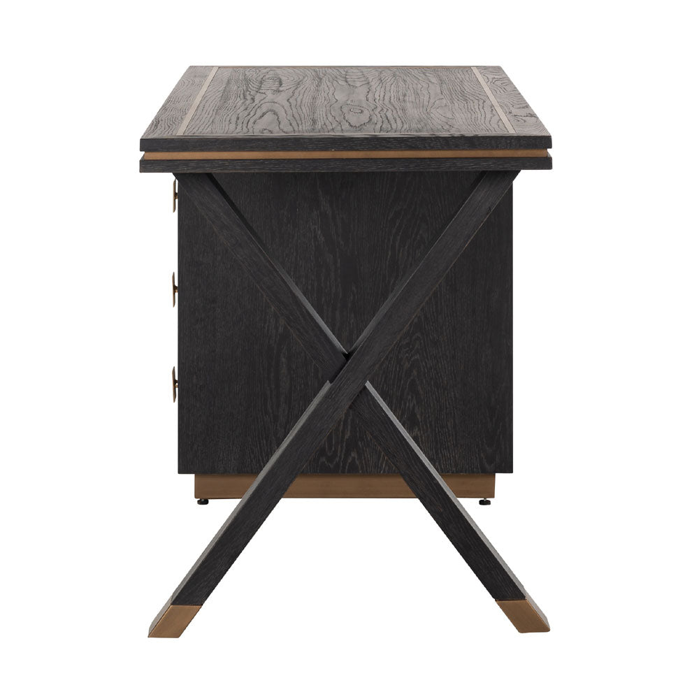 Richmond Interiors Hunter Black Rustic 3 Drawer Desk Nicholas John Interiors