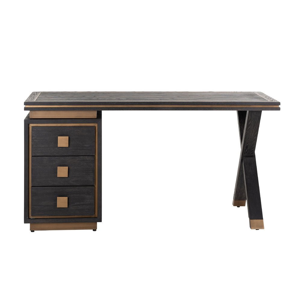 Richmond Interiors Hunter Black Rustic 3 Drawer Desk Nicholas John Interiors