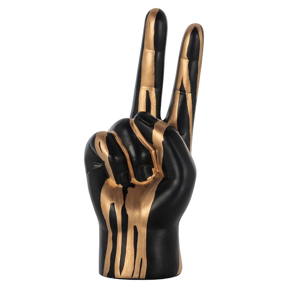 Richmond Interiors Peace Sign Deco Object Hand in Black/Gold Nicholas John Interiors