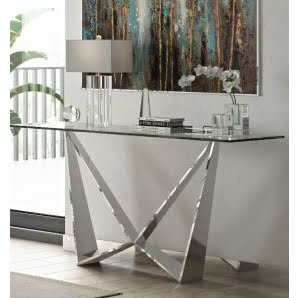 Rigel Glass Stainless Steel Console Table Nicholas John Interiors