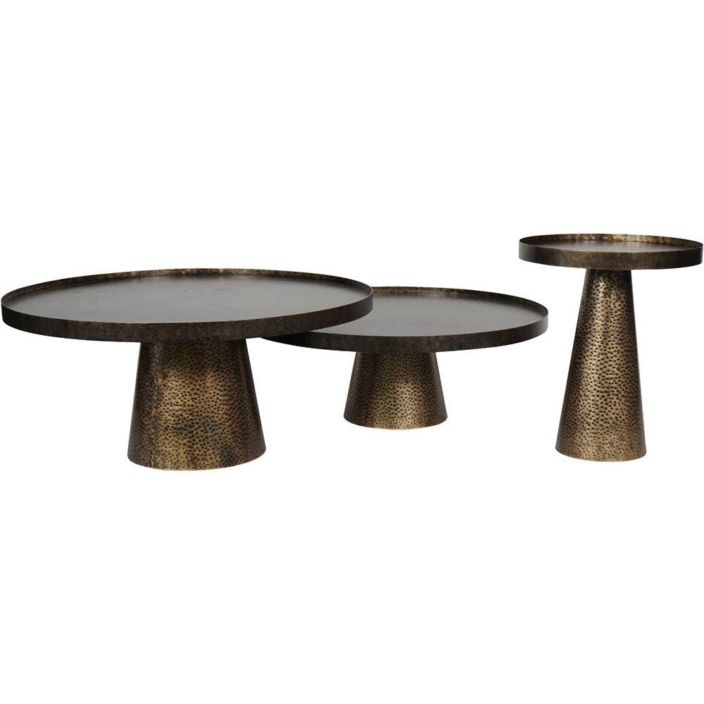 Samara Set of 2 Iron Coffee Tables in Rustic Antique Gold Nicholas John Interiors