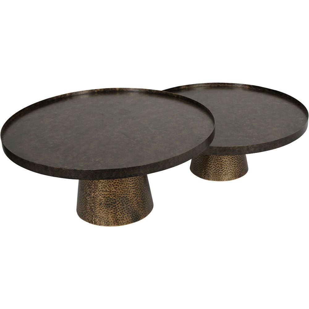 Samara Set of 2 Iron Coffee Tables in Rustic Antique Gold Nicholas John Interiors