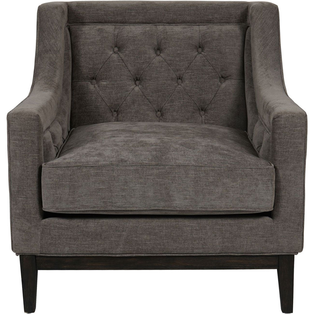 Theodorus Buttoned Armchair in Warm Grey Fabric Nicholas John Interiors