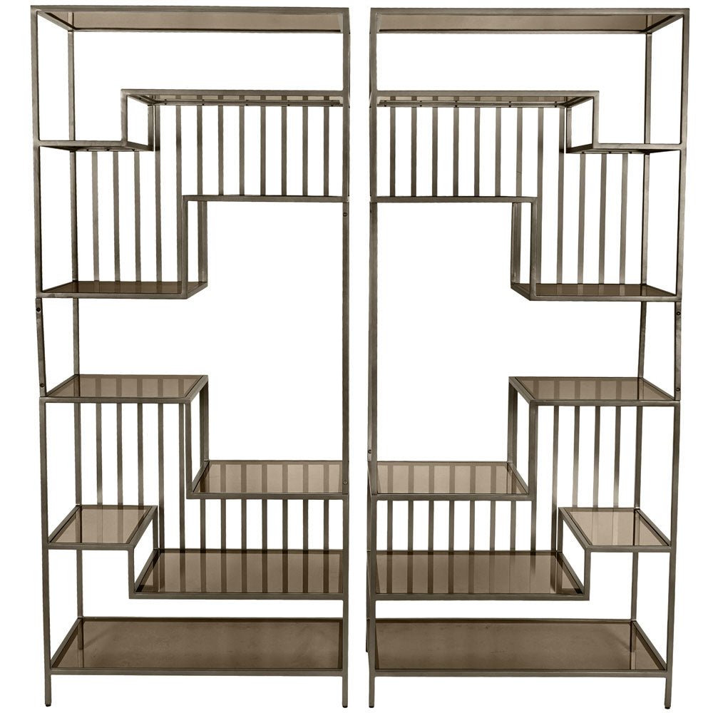 Wellington Set of 2 Shelving Units in Dark Gold with Brown Tinted Glass Nicholas John Interiors