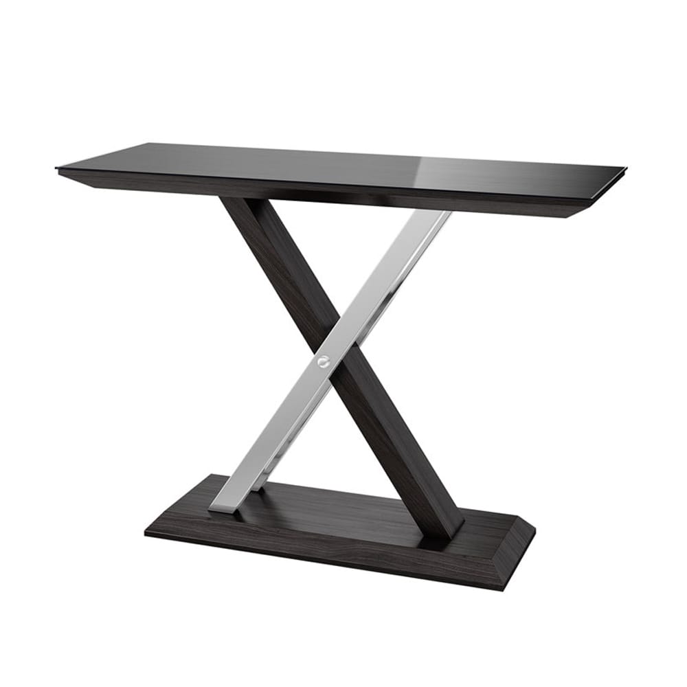 Xenia Black Glass and Walnut Console Table Nicholas John Interiors