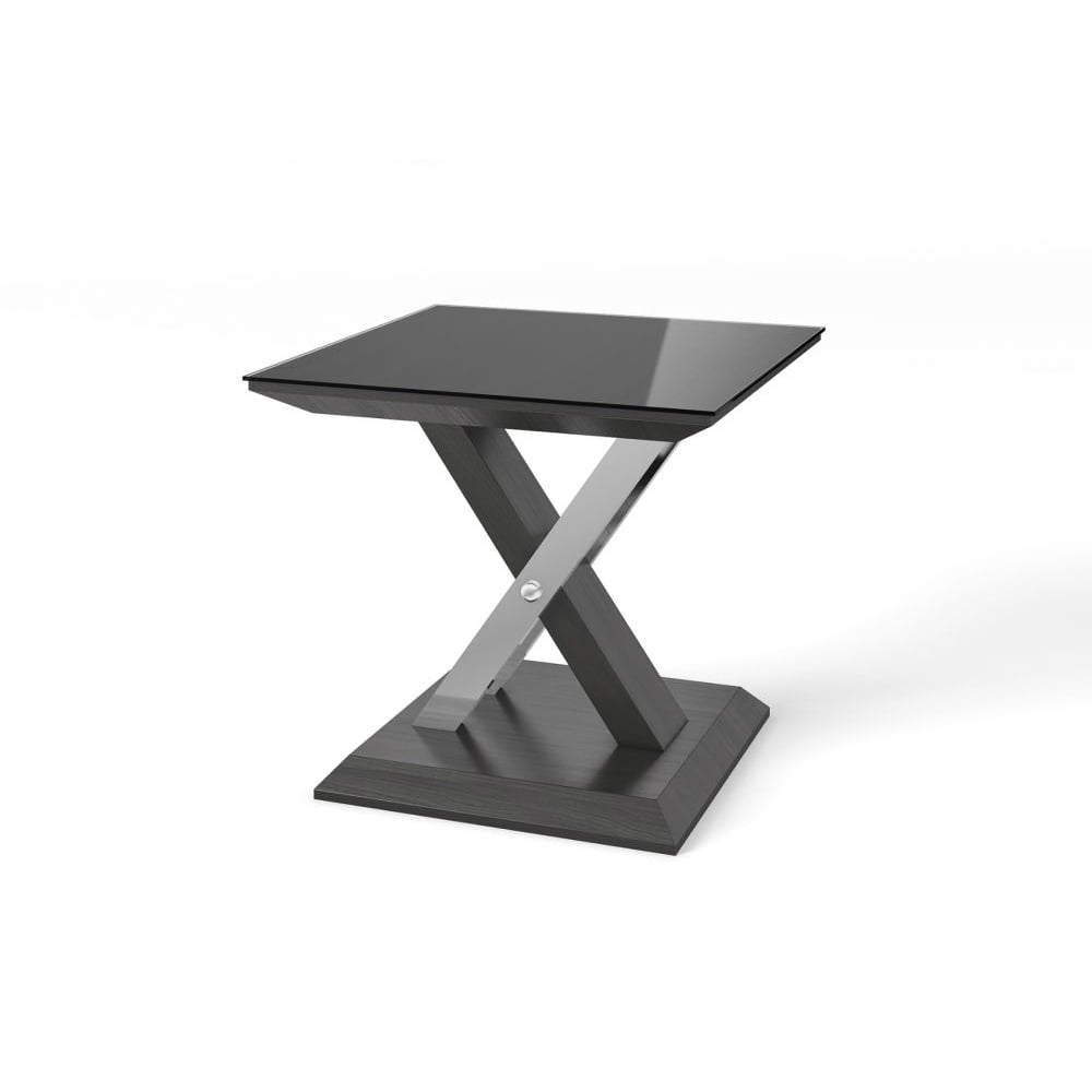 Xenia Black Glass and Walnut Side Table Nicholas John Interiors